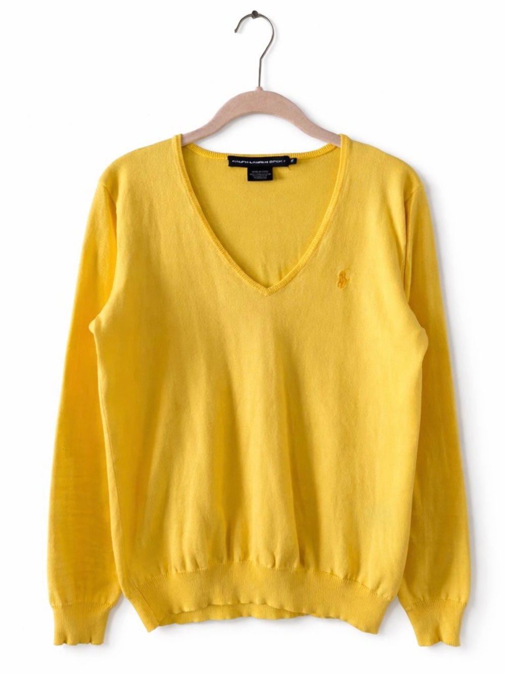 Vintage Ralph Lauren Sport Yellow V-Neck Pima Cotton Sweater